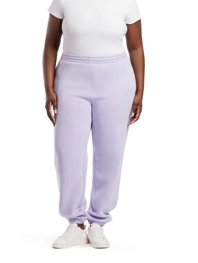 Lilac Elastic-Waist Joggers with Embroidered Bird Accent